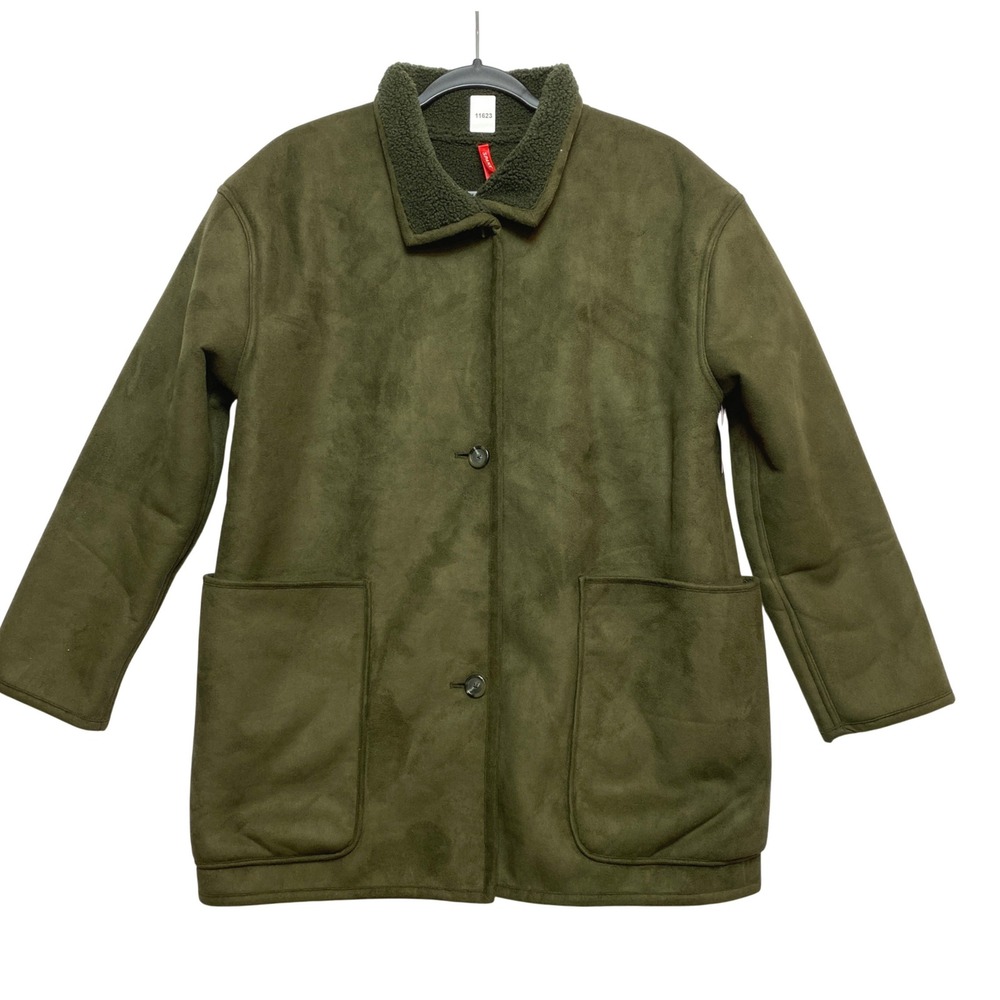 Spanx Reversible Suede Sherpa Jacket Womens M Utility Green 20511R Button Front
